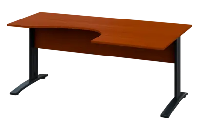 CEK 27 - 187 stůl kancelářský, rohový, pravý, kovová podnož černá, deska 25 mm, široký 1800 mm, třešeň šumavská